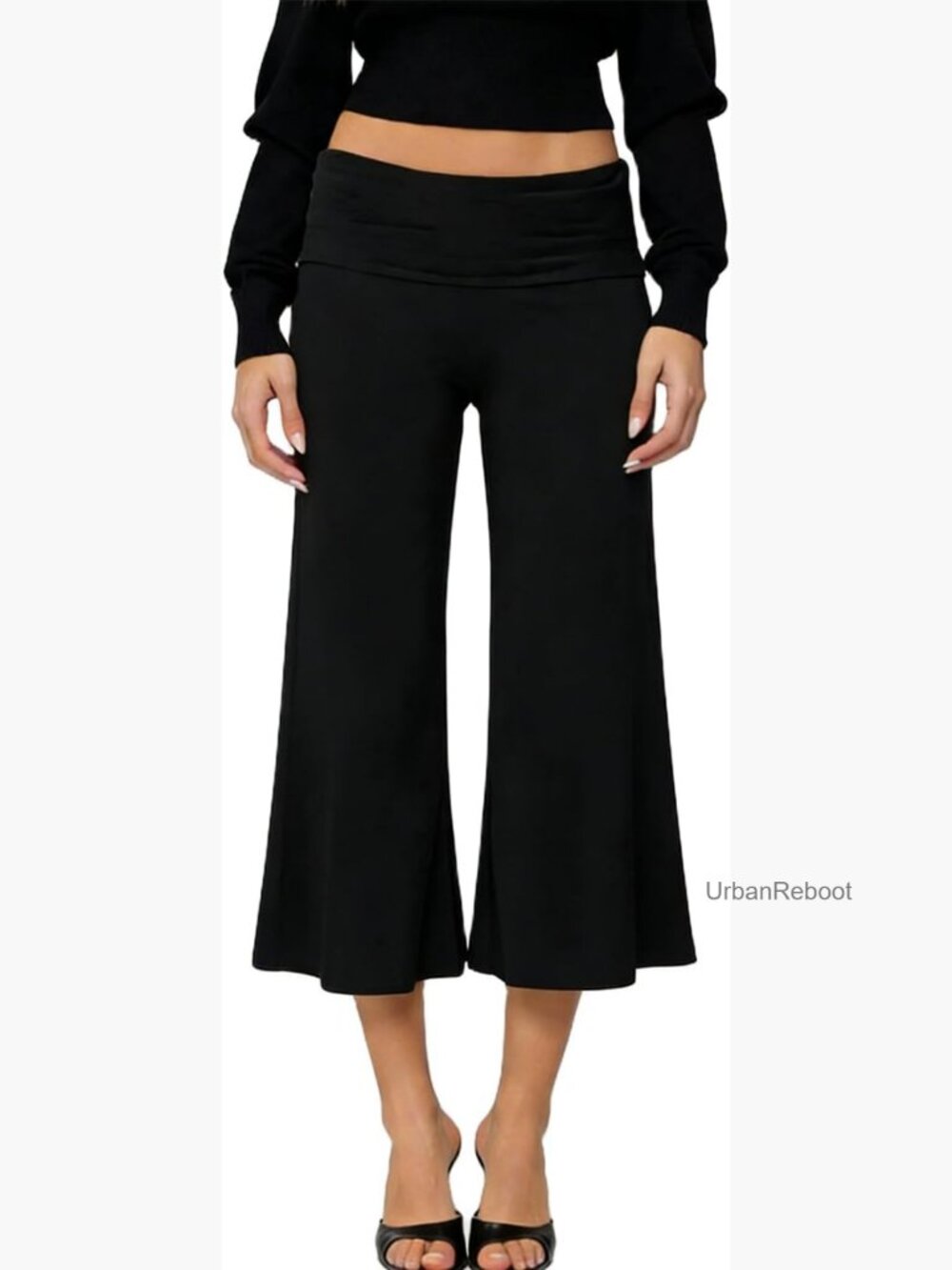 Fold Over Capri Pants Flowy Low Rise Wide Leg Yoga Gaucho Palazzo Lounge Bottoms